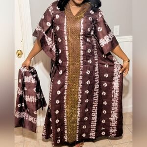 Brown and White Patterned African Kaftan